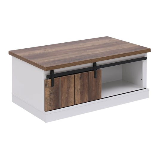 Farmhouse Coffee Table With Storage And Sliding Barn Doors
