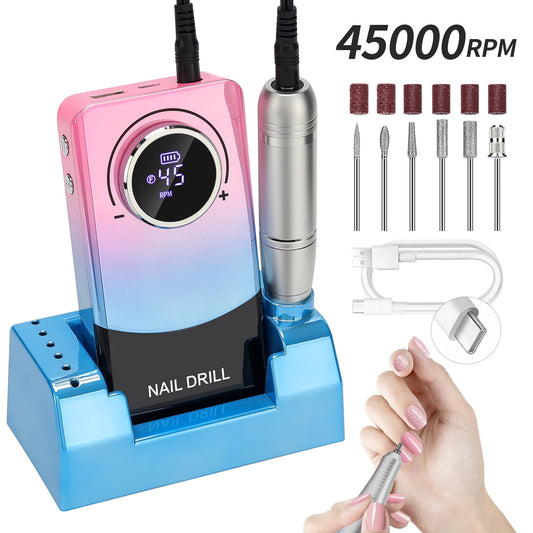 High Speed 45000RPM Professional Nail Drill Machine Rechargeable Low Noise Nail Sander File For Manicure Home Salon Tool