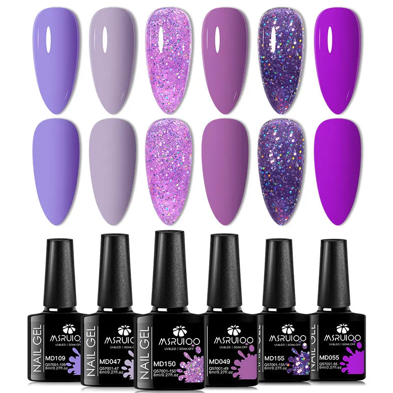 6Pc Gel Nail Polish Set Nude Pink Red Glitter Soak Vernis