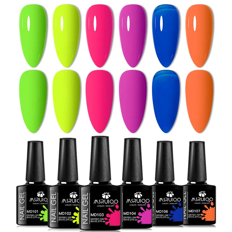 6Pc Gel Nail Polish Set Nude Pink Red Glitter Soak Vernis