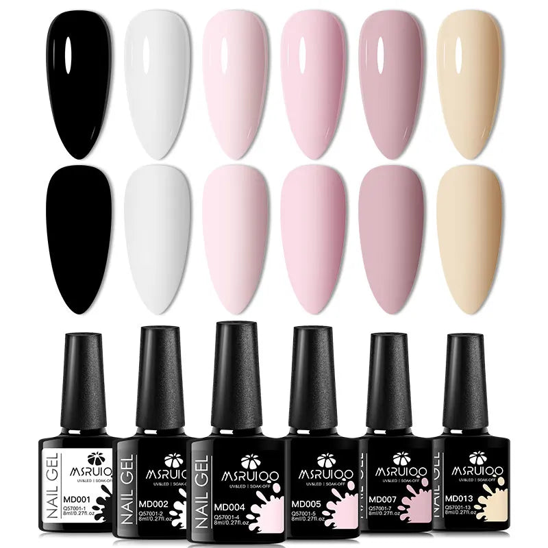 6Pc Gel Nail Polish Set Nude Pink Red Glitter Soak Vernis