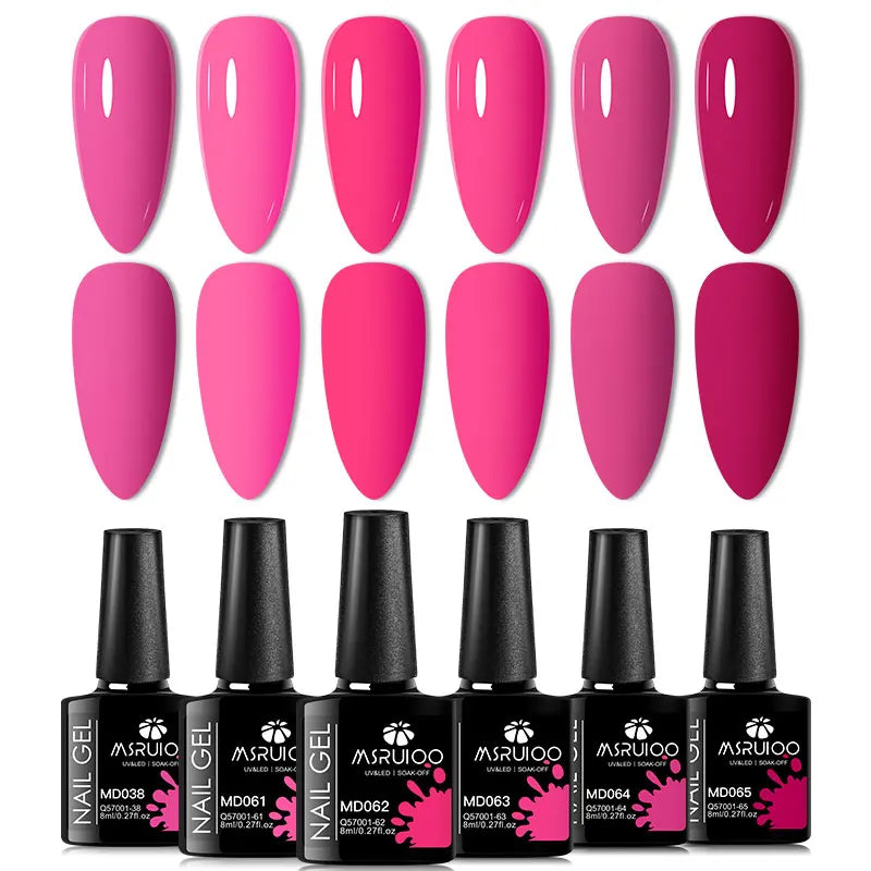 6Pc Gel Nail Polish Set Nude Pink Red Glitter Soak Vernis