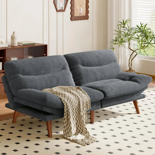 Convertible Futon Sofa Bed,66″ Grey Futon with Adjustable Backrest & Armrests,Folding Sleeper Recliner for Small Spaces, Play R