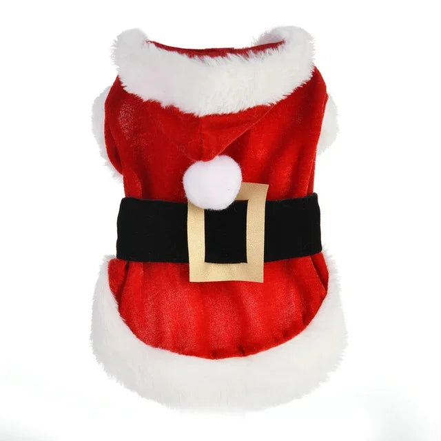 Pet Christmas Santa Coat For Small Dogs And Cats Hooded Winter Outfit