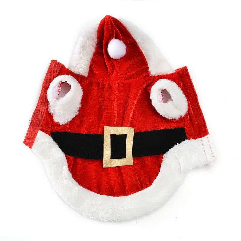 Pet Christmas Santa Coat For Small Dogs And Cats Hooded Winter Outfit