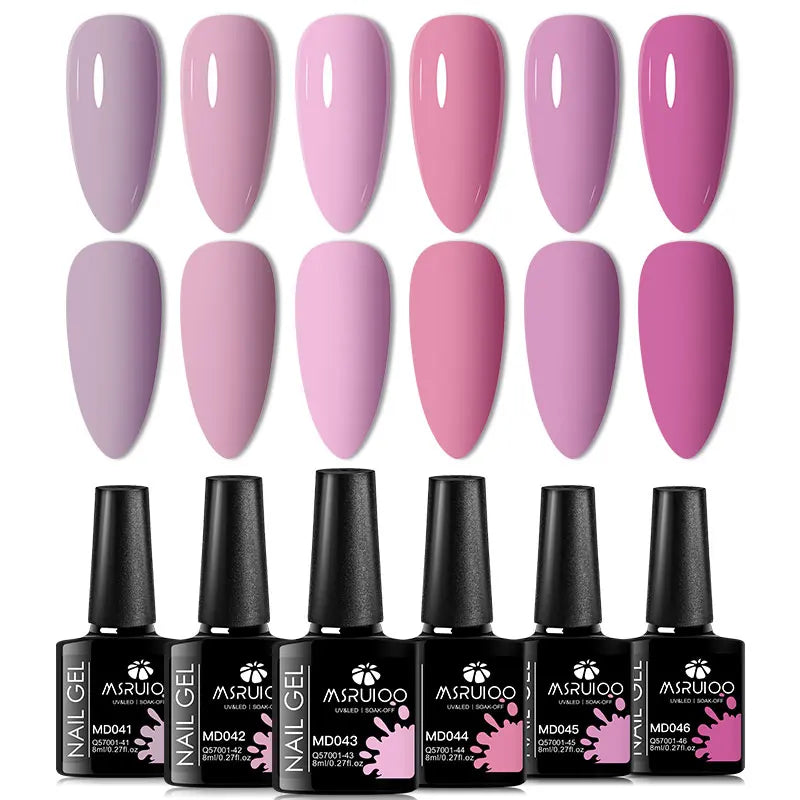 6Pc Gel Nail Polish Set Nude Pink Red Glitter Soak Vernis