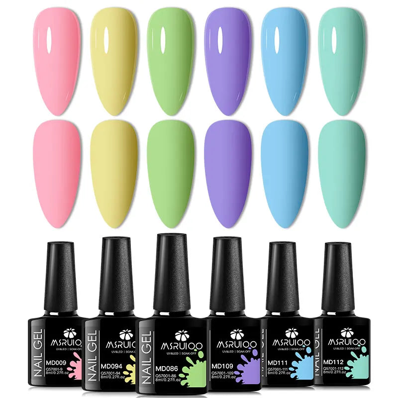 6Pc Gel Nail Polish Set Nude Pink Red Glitter Soak Vernis