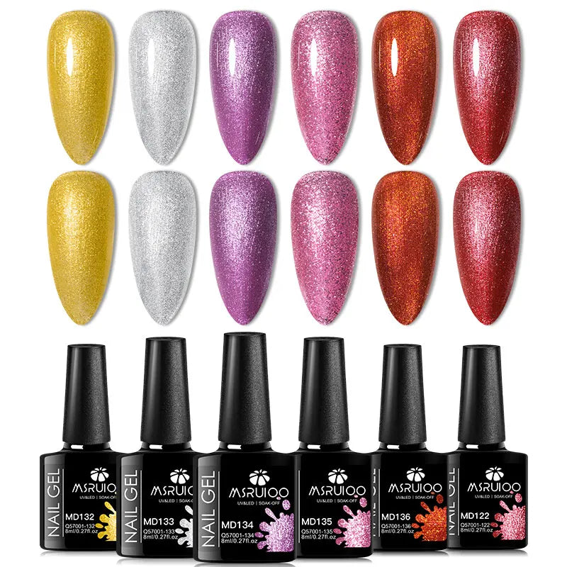 6Pc Gel Nail Polish Set Nude Pink Red Glitter Soak Vernis