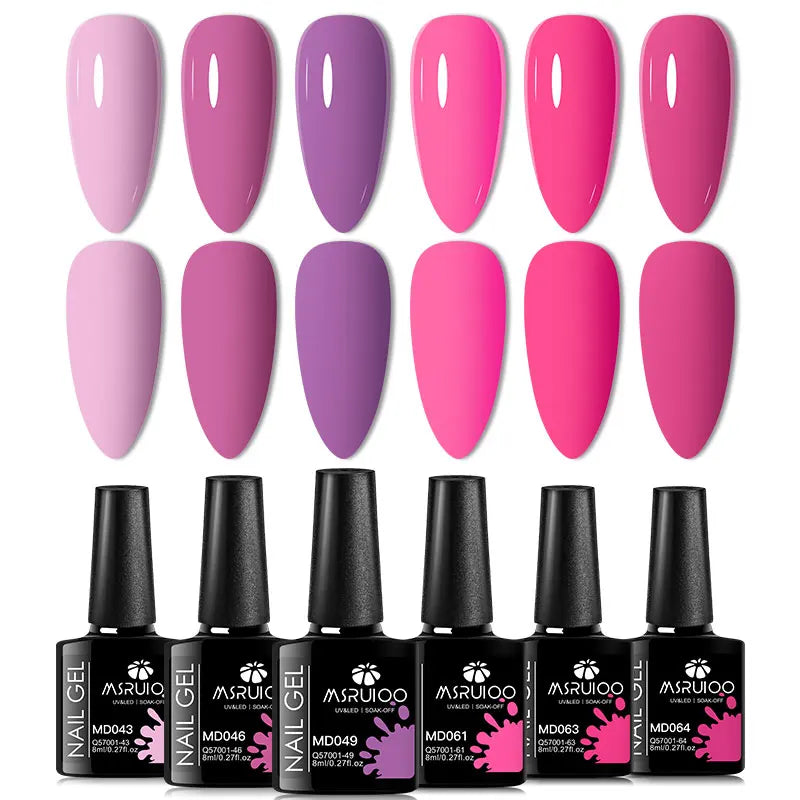 6Pc Gel Nail Polish Set Nude Pink Red Glitter Soak Vernis