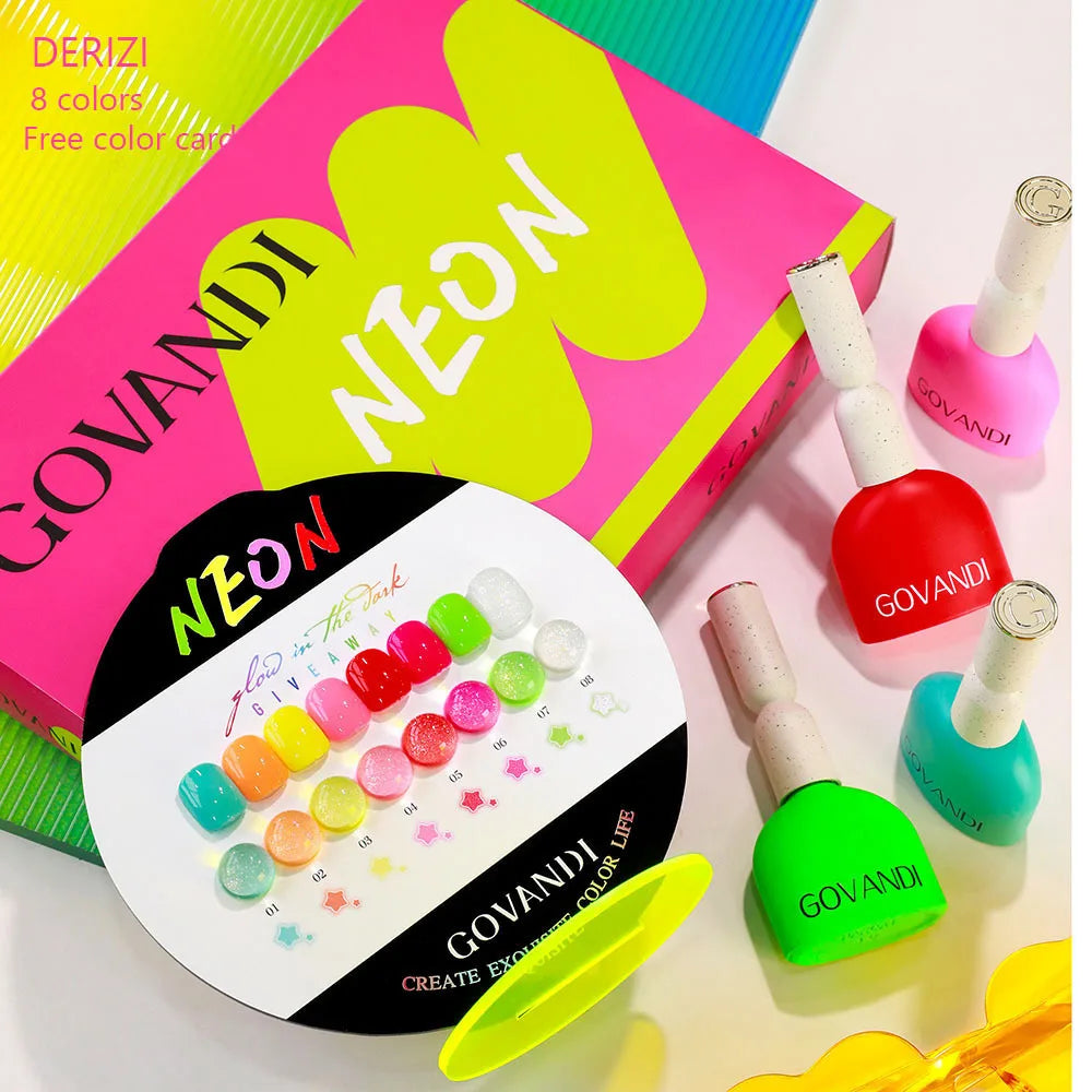 Fluorescent Glow In Dark Gel Nail Polish Set With Color Display Neon UV LED Nails Gel Soak Off Gel Varnish Luminous Nail Art Gel