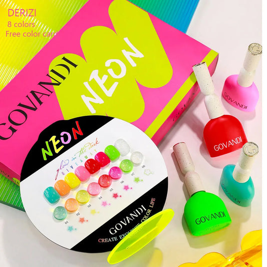 Fluorescent Glow In Dark Gel Nail Polish Set With Color Display Neon UV LED Nails Gel Soak Off Gel Varnish Luminous Nail Art Gel