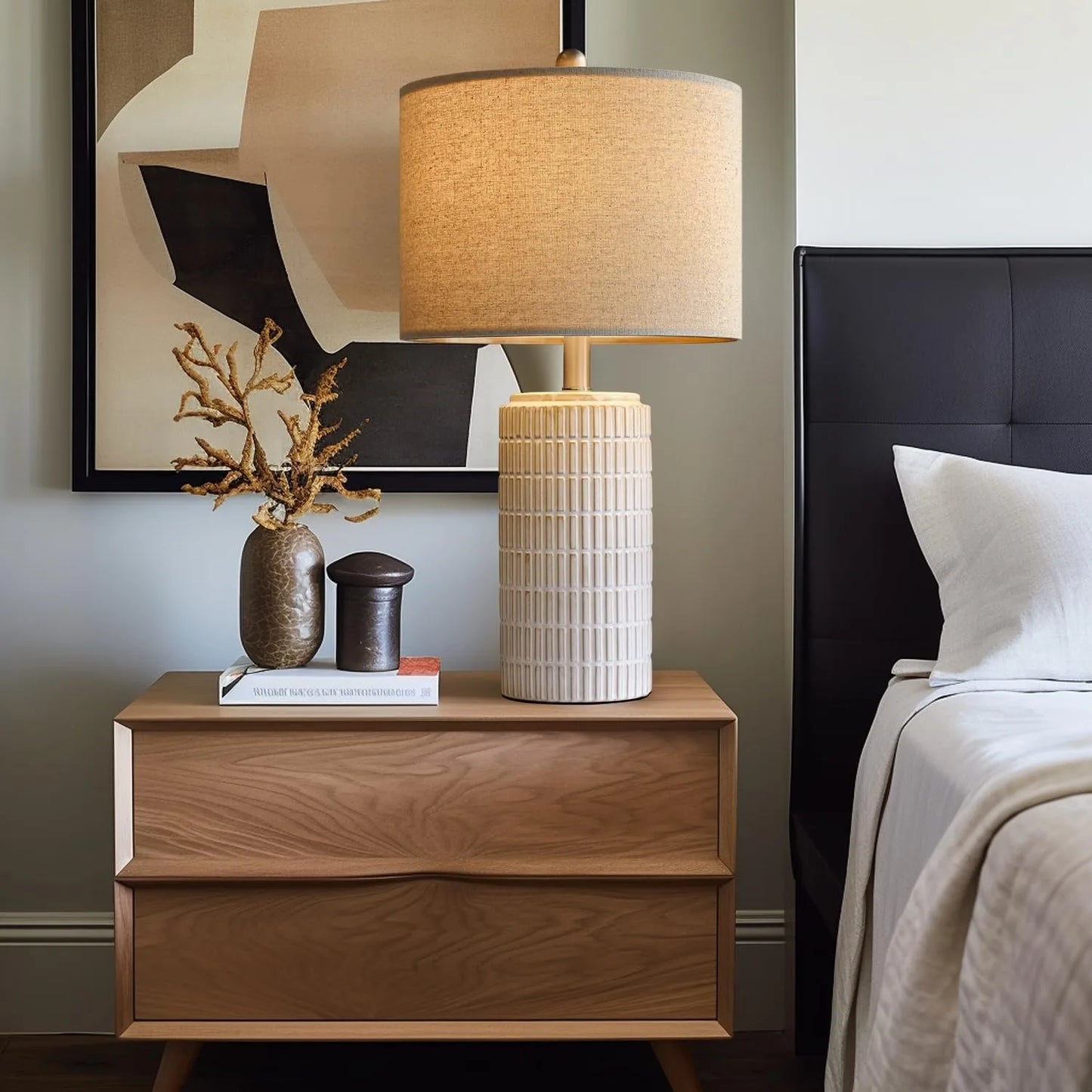 23 Inch Modern Ceramic Table Lamp Set of 2 White Lamps