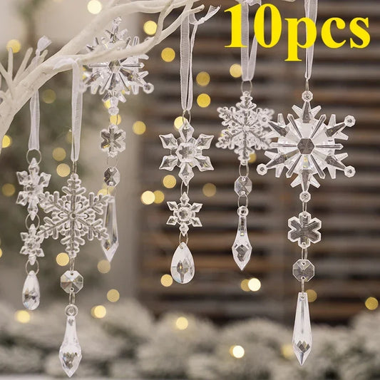 Acrylic Snowflake Pendants 5 Or 10 Pcs Xmas Tree Ornaments Crystal Decor