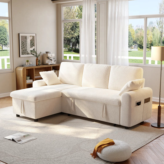 L Shaped Sleeper Sofa 85In Pullout Bed With Storage Chaise