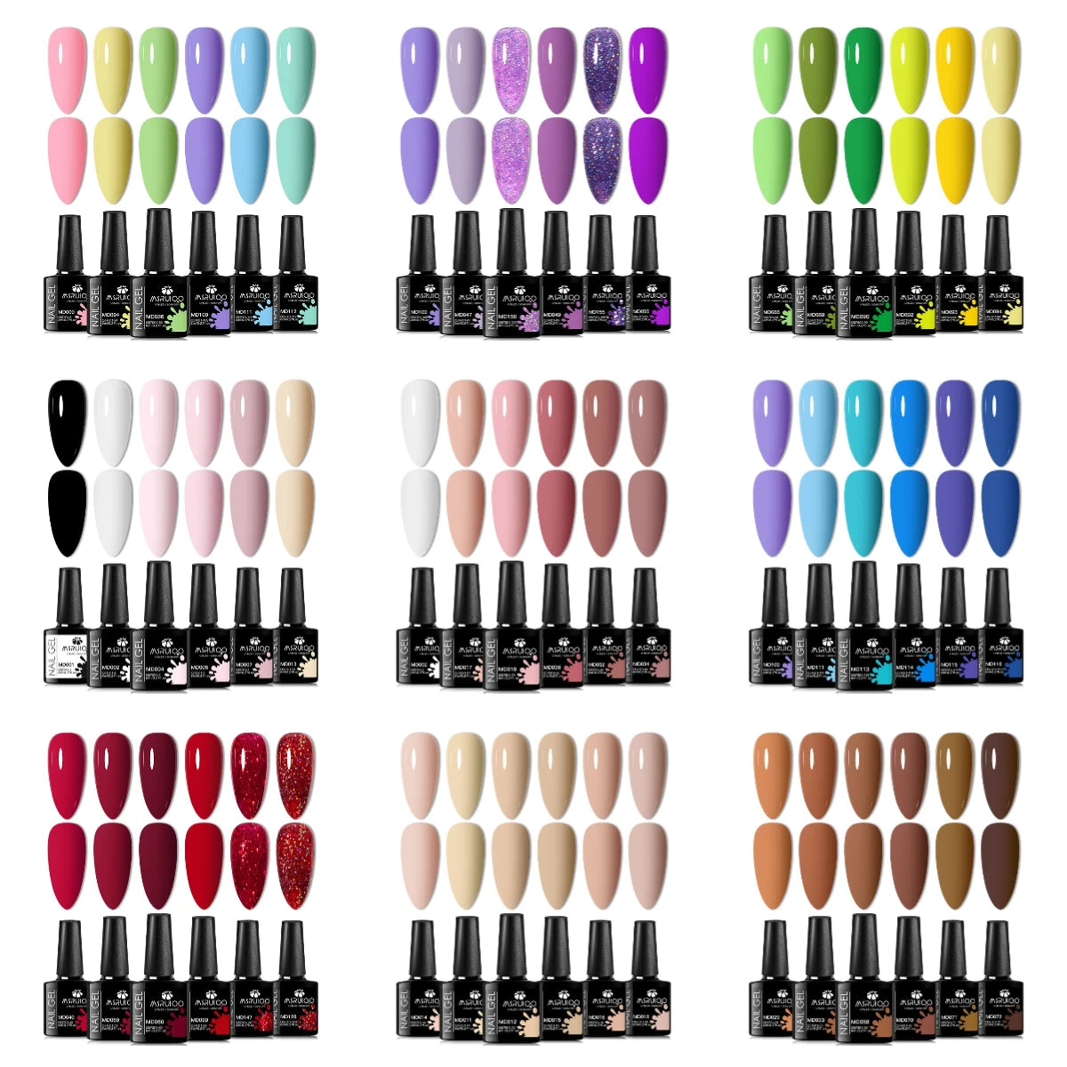 6Pc Gel Nail Polish Set Nude Pink Red Glitter Soak Vernis