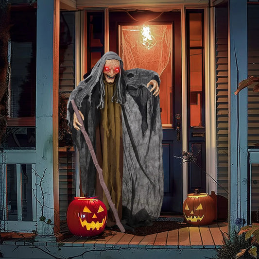 5.3ft Halloween Animated Witch With Cane Haunted House Prop