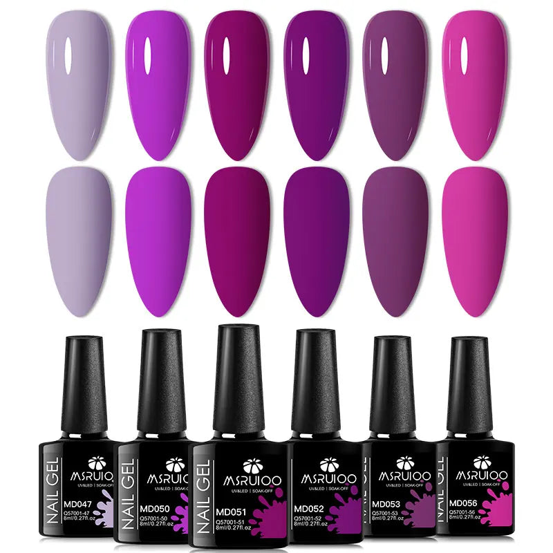6Pc Gel Nail Polish Set Nude Pink Red Glitter Soak Vernis