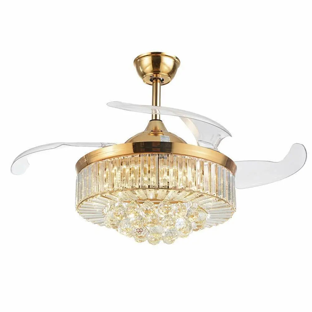 Invisible LED Ceiling Fan With Remote Crystal Chandelier