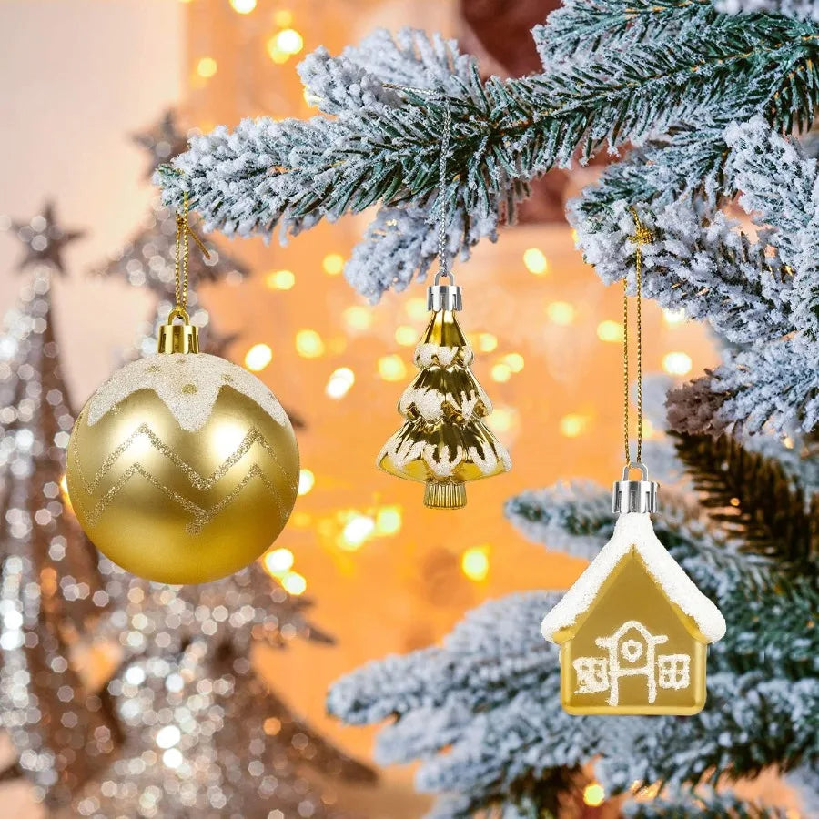 60 Piece Shatterproof White Gold Christmas Ball Ornaments Set