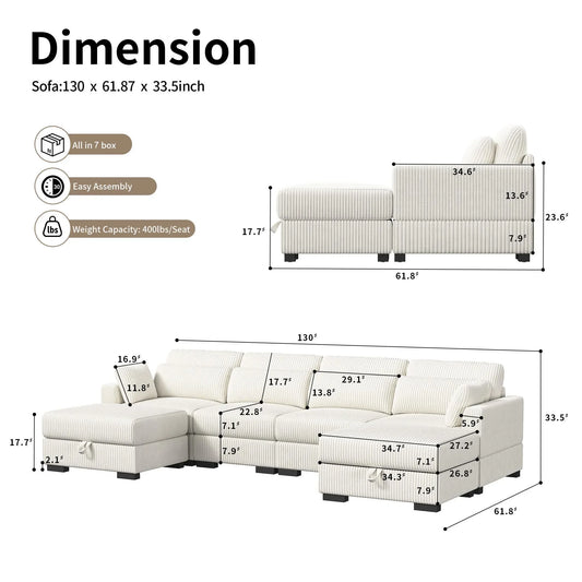 Corduroy Modular Sectional Sofa Cloud Couch 2 To 4 Seater