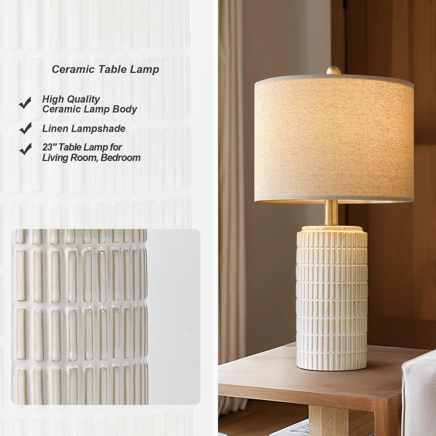 23 Inch Modern Ceramic Table Lamp Set of 2 White Lamps