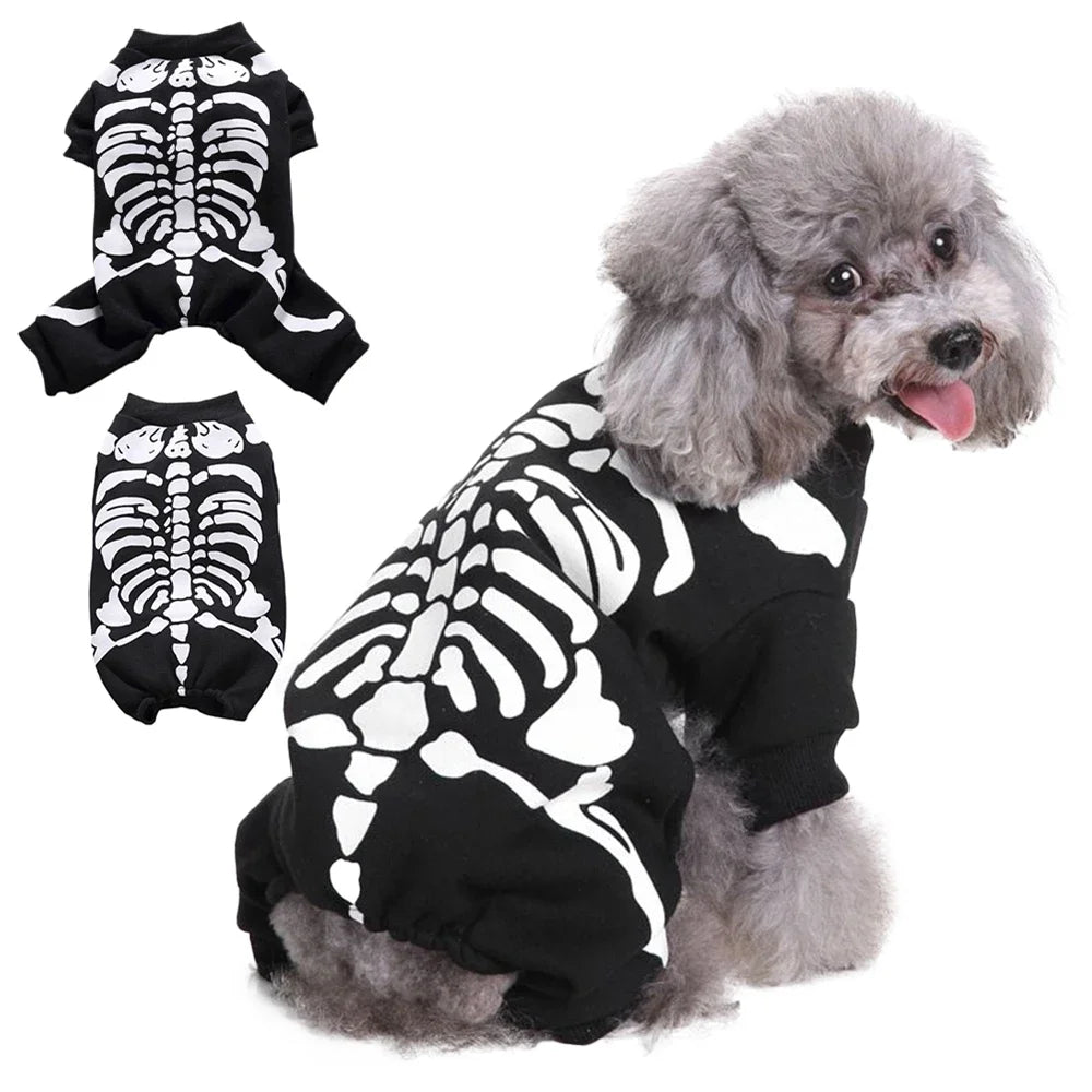 Skeleton Dog Costume Halloween Pet Clothes for Puppies Cats
