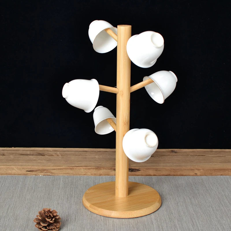 Bamboo Mug Hanging Display Rack With 6 Hooks Tree Shape