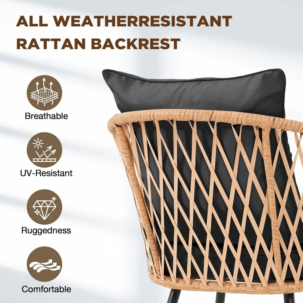 7-Piece All-Weather Rattan Patio Dining Set with 60" Wood Table Top, Removable Cushions & Umbrella Hole - Outdoor Furniture Set