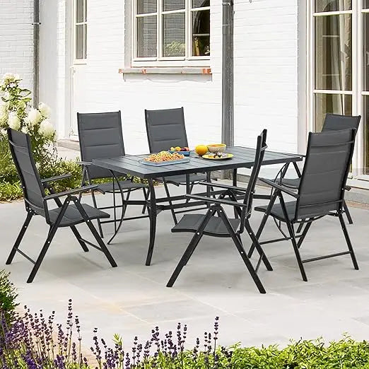 7-Piece All-Weather Rattan Patio Dining Set with 60" Wood Table Top, Removable Cushions & Umbrella Hole - Outdoor Furniture Set