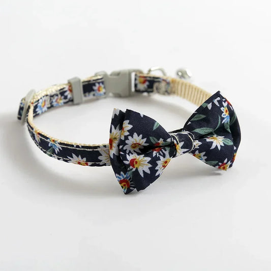 Dog Middle Pink Cat Blue Neck Lovely for Strap Collar Bowknot Tie Print Cotton Cute Fabric Sunflower Small Pet Daisy Dog Bow