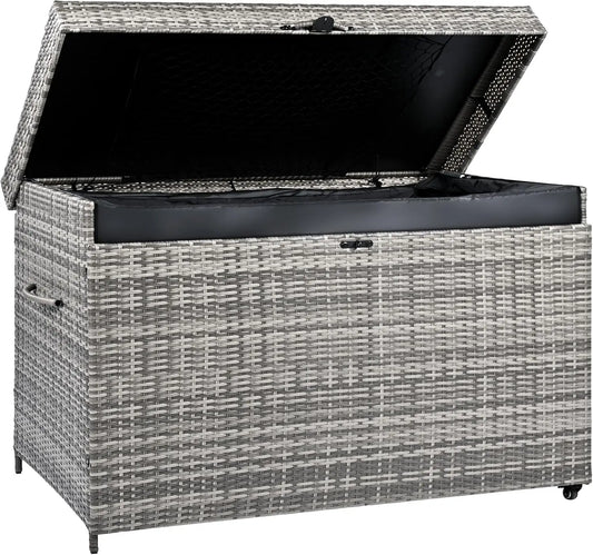230 Gallon Outdoor Storage Box with Wheels Patio Wicker Deck Box for Furniture Cushions and Garden Tools