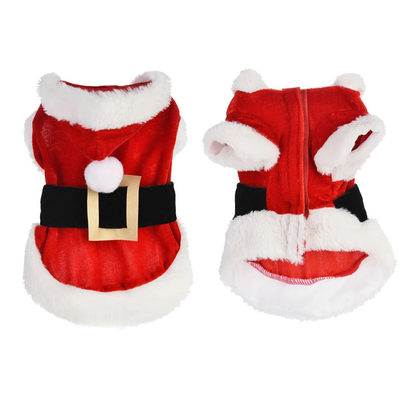 Pet Christmas Santa Coat For Small Dogs And Cats Hooded Winter Outfit