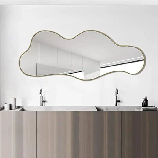 Irregular Shaped Asymmetrical Cloud Mirror Gold Wall Decor HD Wavy Mirror Bathroom Living Room Entryway Vanity Decor Dimension