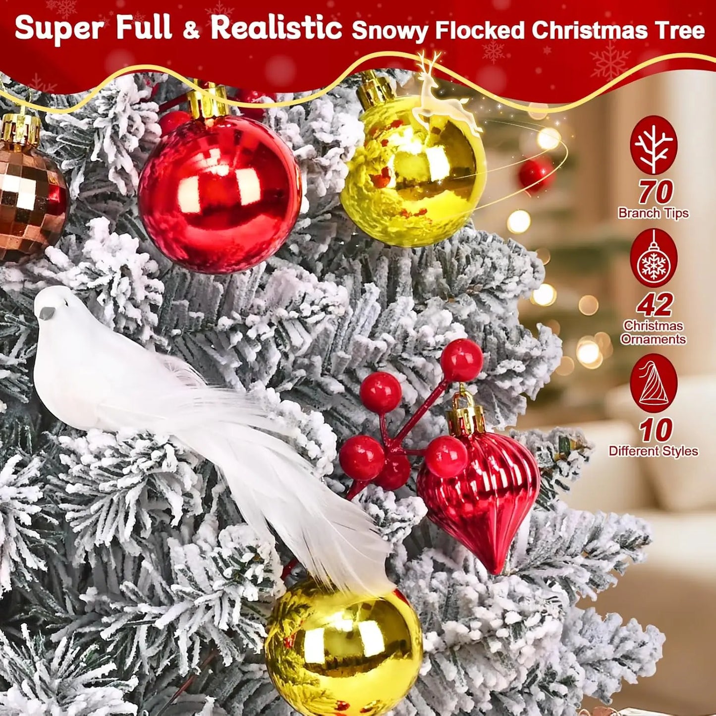 2 Ft Mini Christmas Tree With 30 LED Lights Flocked Tabletop Decor