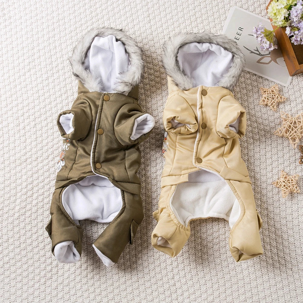 Hooded Winter Dog Coat Windproof Warm Jumpsuit for Pets