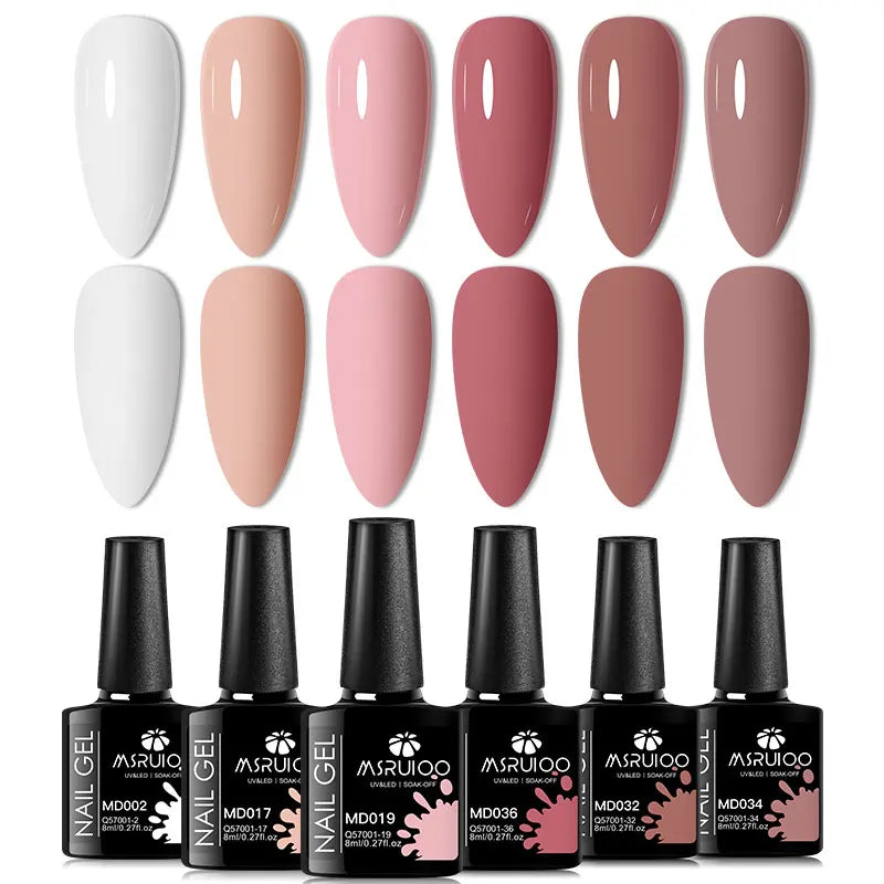 6Pc Gel Nail Polish Set Nude Pink Red Glitter Soak Vernis