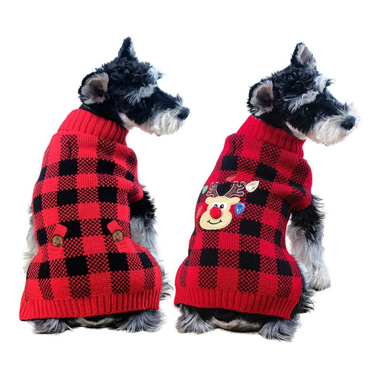 Plaid Turtleneck Knitted Dog Sweater For Small And Medium Dogs Christmas