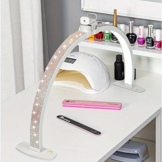 Half Moon Light for Nail Desk with Phone Holder, 28IN Folding Half-moon Light with Shinning Diamond, LED Lamp for Nail Art