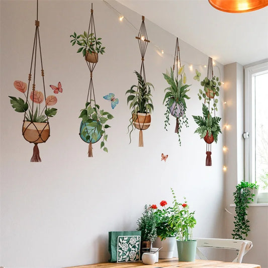 Green Leaf Garland Wall Decal Botanical Nature Inspired Home Decor Hanging Plant Wall Art for Spring and Summer