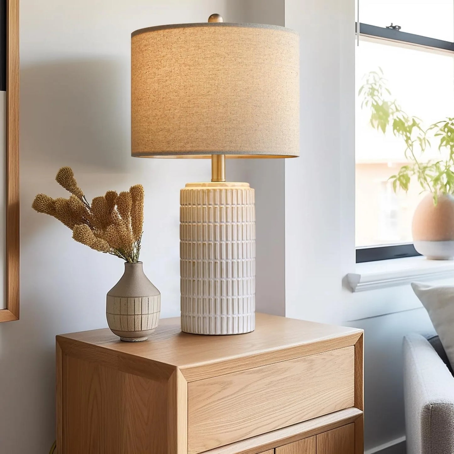 23 Inch Modern Ceramic Table Lamp Set of 2 White Lamps