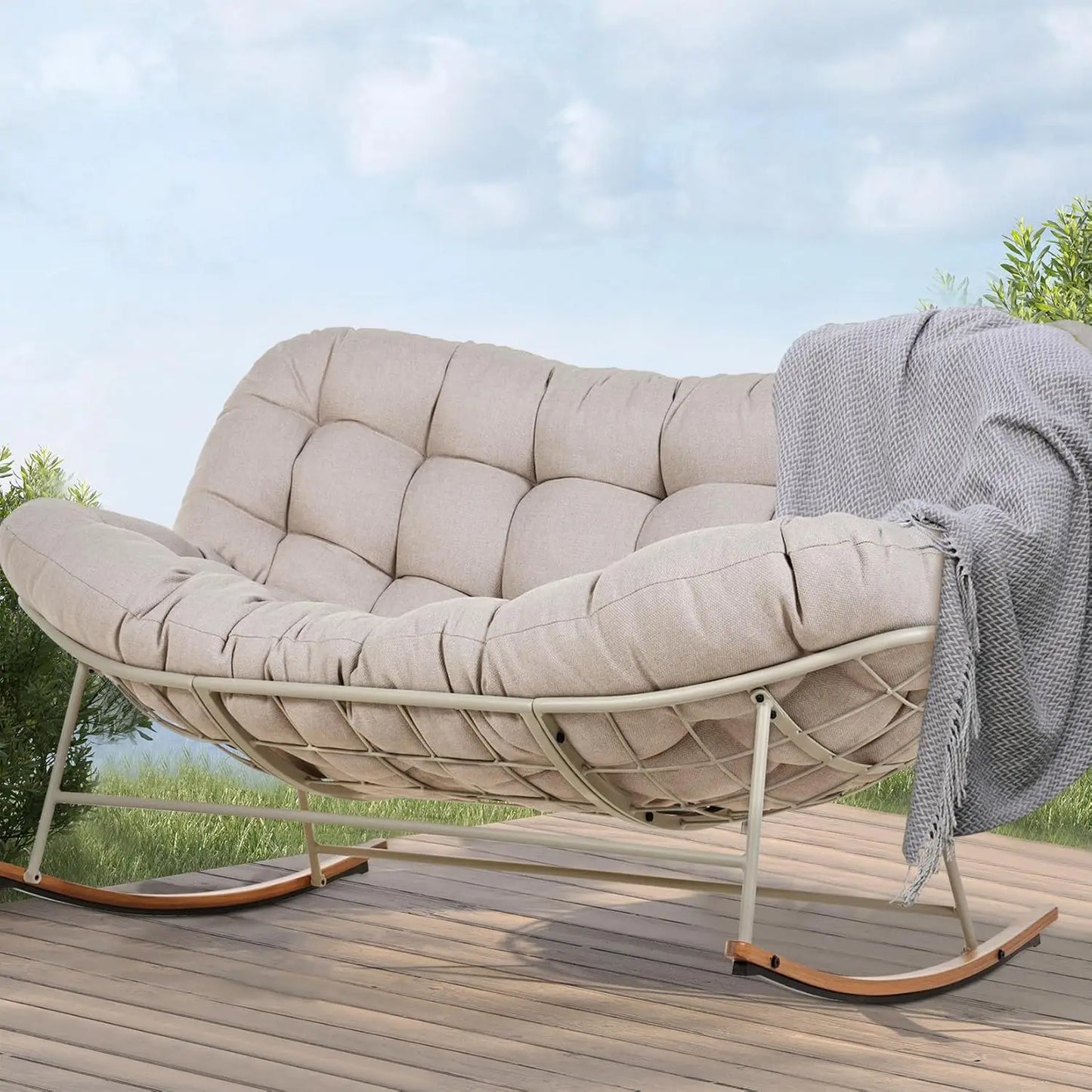 Oversized Papasan Rocking Chair For Two With E Coated Frame