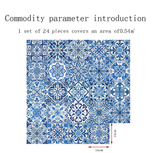 24PCS Moroccan Style Tile Sticker Traditional DIY Murals Tile Waterproof Oil Proof Removable Decals Bathroom Kitchen Backsplash