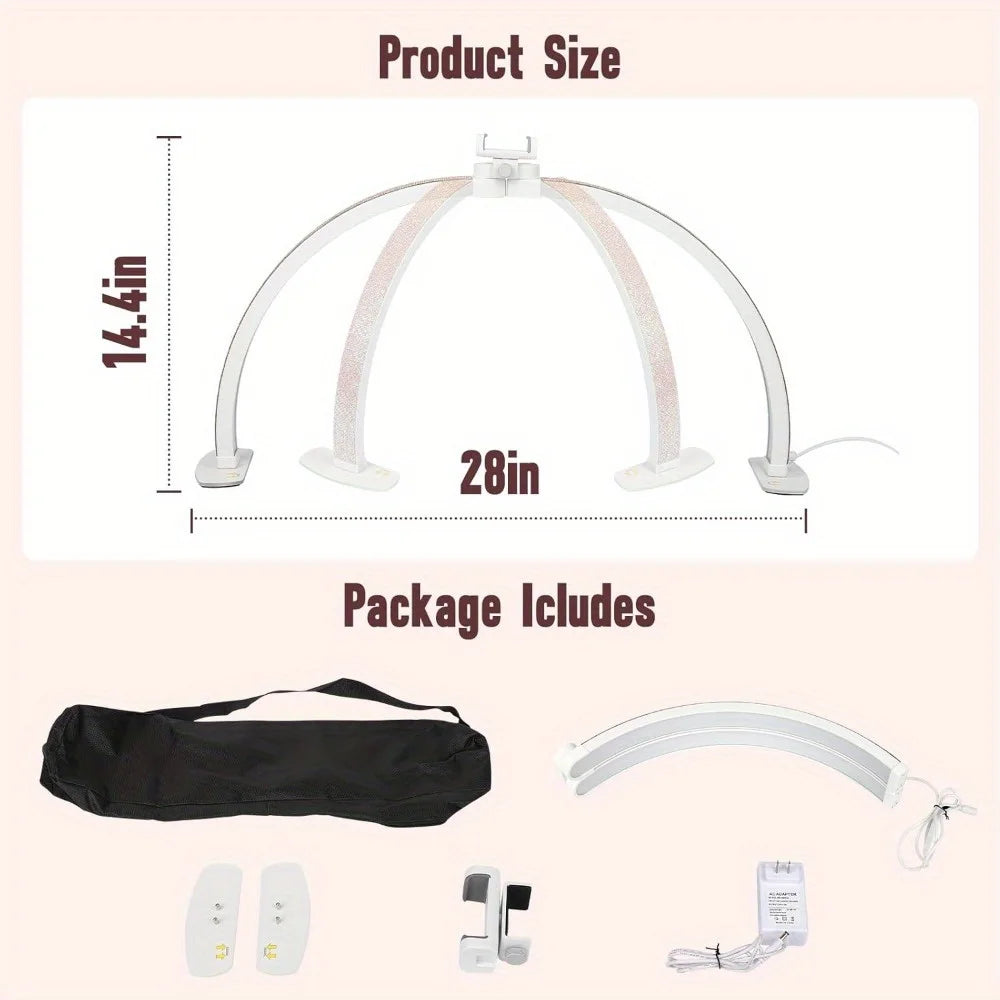 Half Moon Light for Nail Desk with Phone Holder, 28IN Folding Half-moon Light with Shinning Diamond, LED Lamp for Nail Art