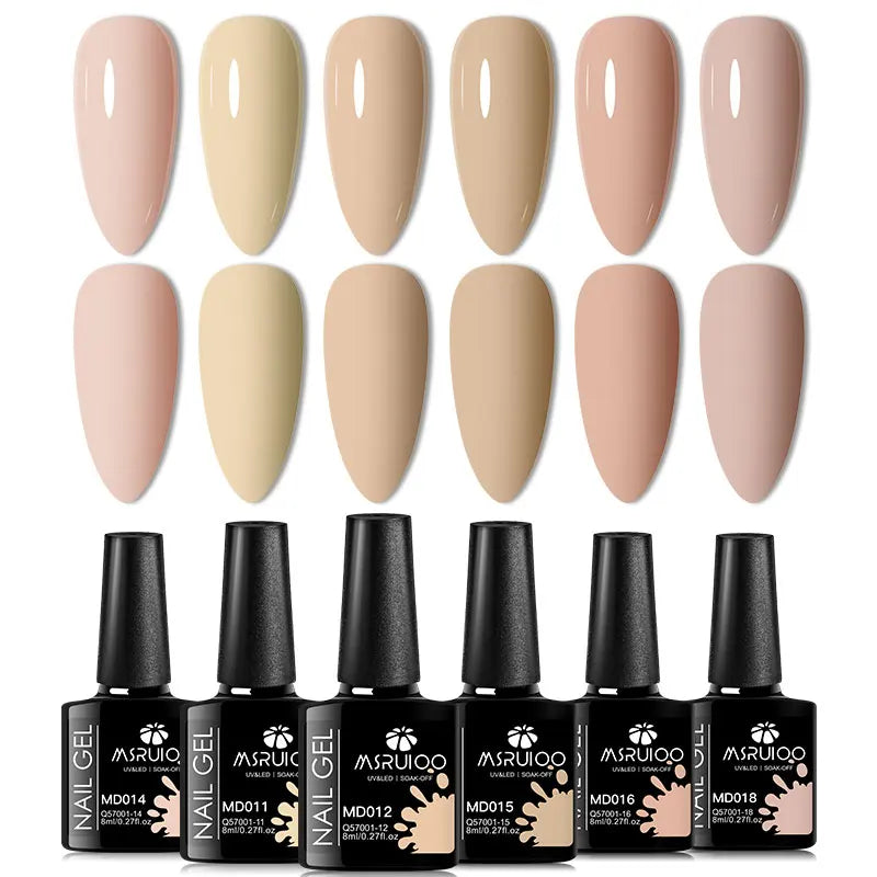 6Pc Gel Nail Polish Set Nude Pink Red Glitter Soak Vernis